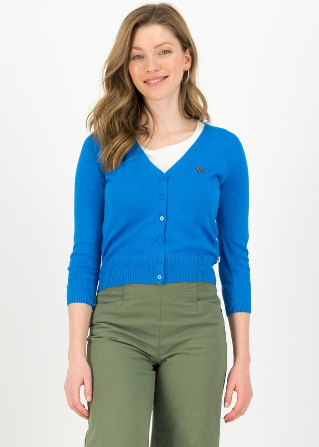 Logo Cardigan V-neck 3/4 Arm Blau von blutsgeschwister