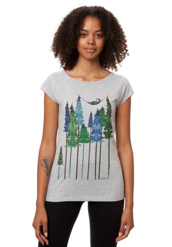 T-Shirt Wood Girl Hellgrau Meliert  von FellHerz
