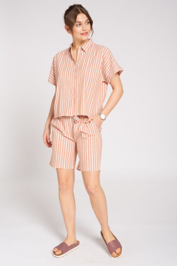 Linen Shorts #STRIPES Sand / Coral / Rose von Recolution