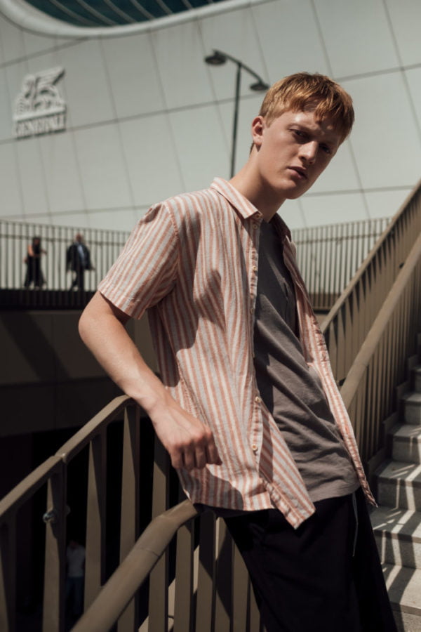 Linen Shortsleeve Shirt #STRIPES Sand / Coral / Rose von Recolution