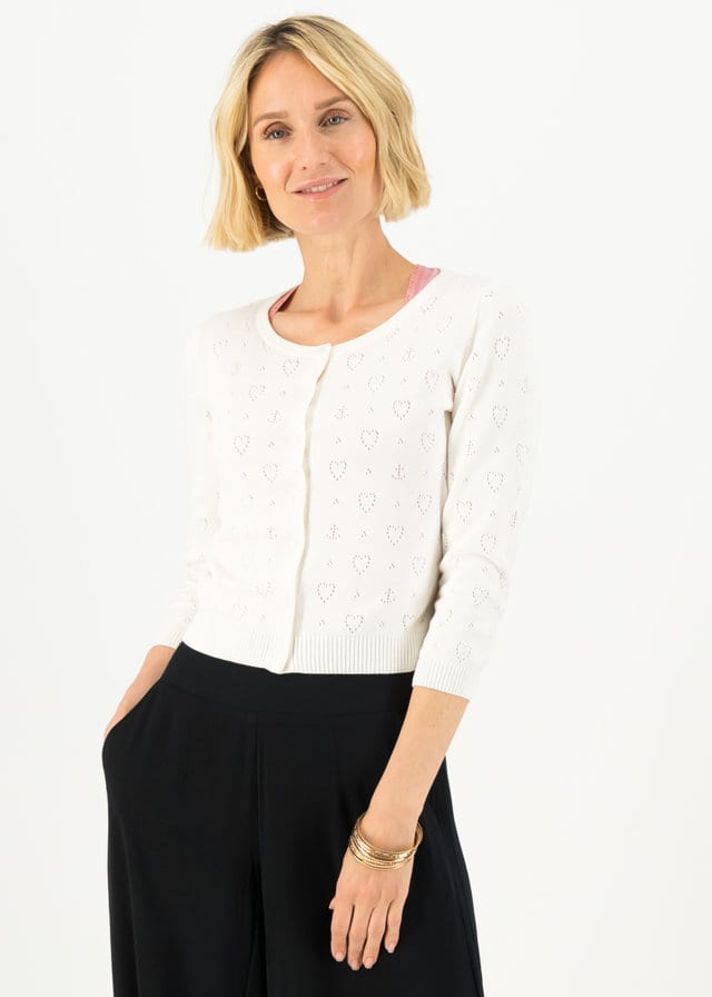 Logo Cardigan Roundneck Short Weiß von blutsgeschwister