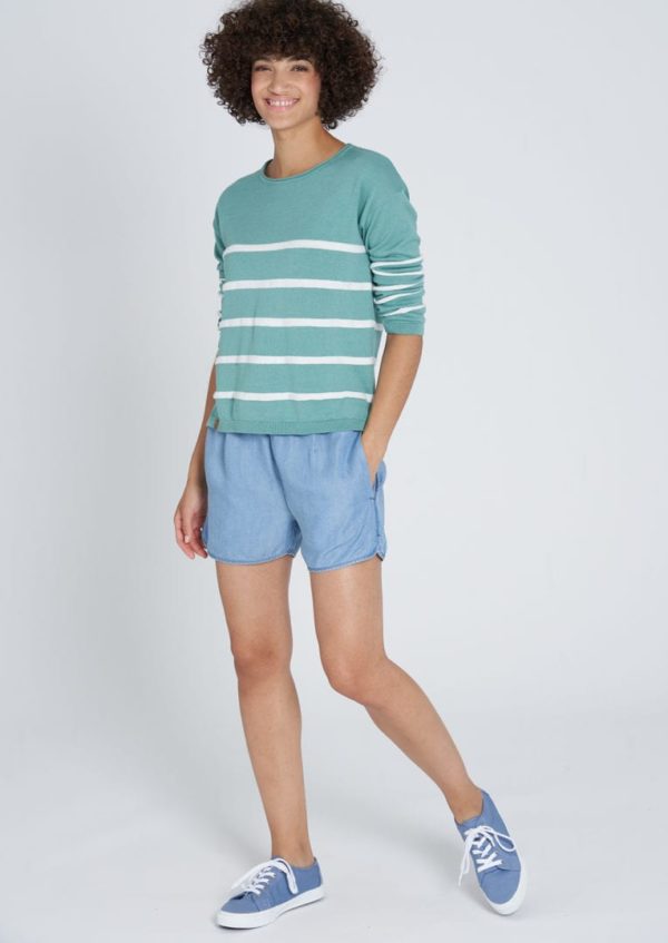 Knit Crew Neck #STRIPES Sea Green / Offwhite von Recolution