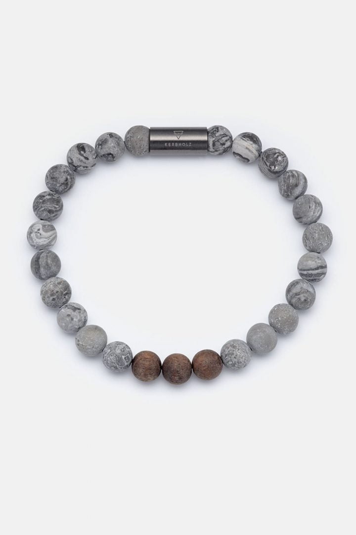 Schmuck Beaded Bracelet - Walnut Grey Stone von Kerbholz