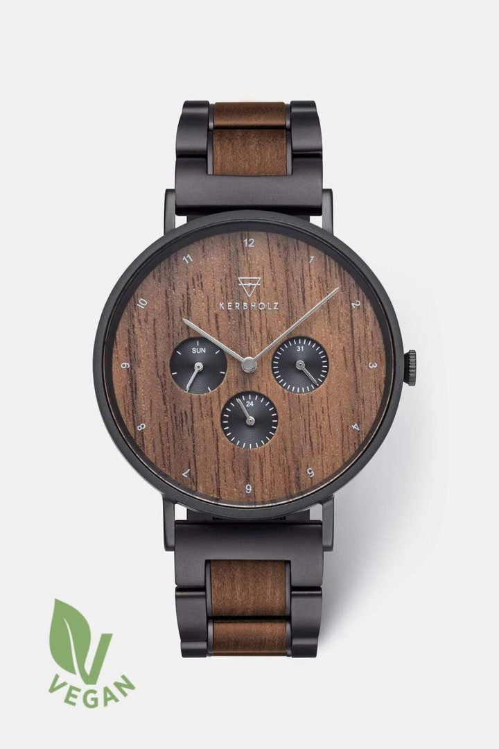 Uhr Caspar Black Steel - Walnut von Kerbholz