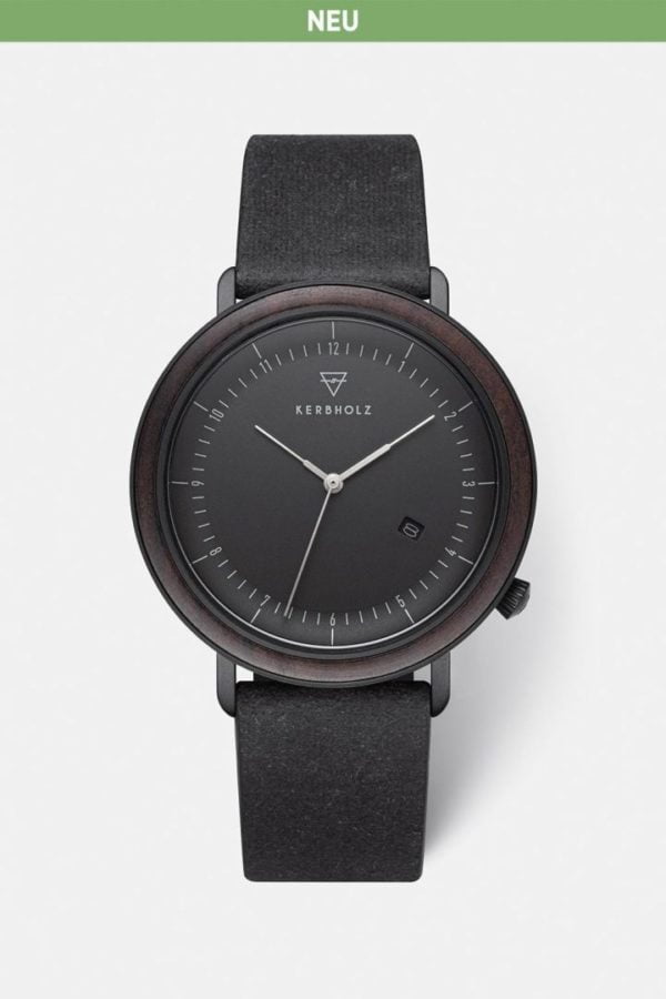Uhr Clemens Recycled Leather - Sandalwood Black von Kerbholz