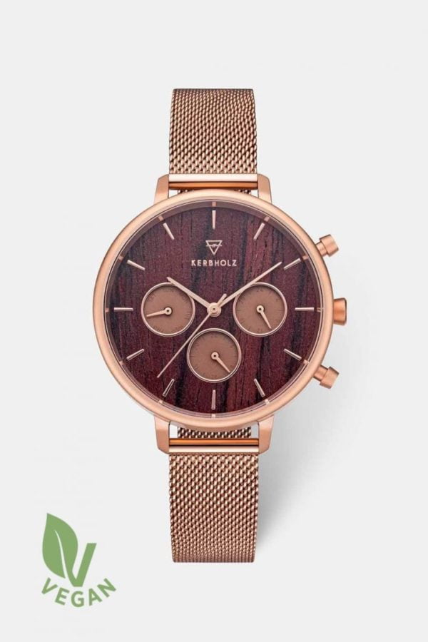 Uhr Helene - Rosegold Rosewood Mesh von Kerbholz