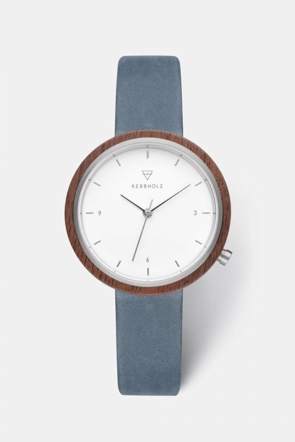 Uhr Hilde - Walnut Slate Blue von Kerbholz