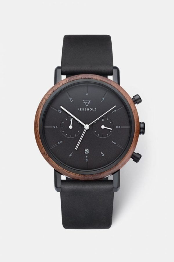 Uhr Johann Leather - Walnut Dark Midnight Black von Kerbholz