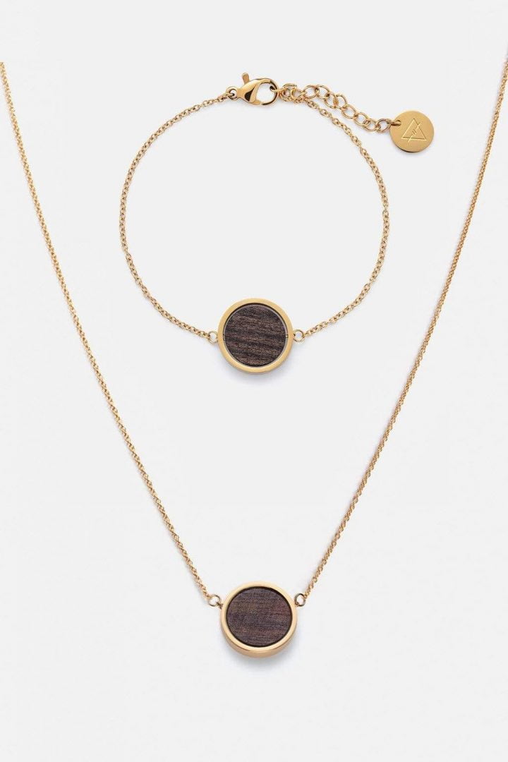 Schmuck Schmuckset Circle Halskette Armband - Sandelholz Gold von Kerbholz