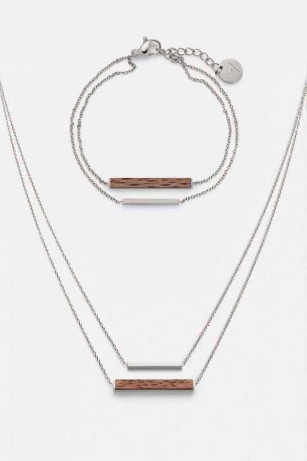 Schmuck Schmuckset Rectangle Halskette Armband - Walnuss Silber von Kerbholz