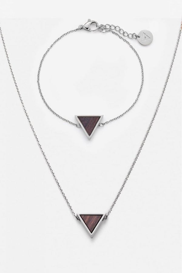 Schmuck Schmuckset Triangle Halskette Armband - Sandelholz Silber von Kerbholz