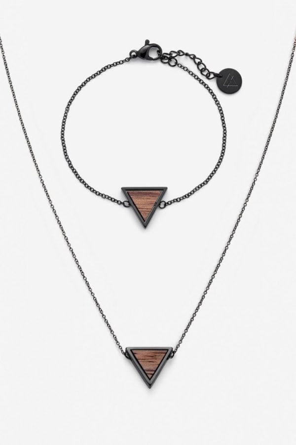 Schmuck Schmuckset Triangle Halskette Armband - Walnuss Schwarz von Kerbholz
