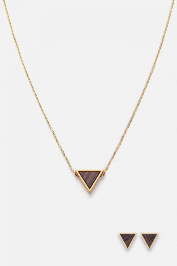 Schmuck Schmuckset Triangle Halskette Ohrring - Sandelholz Gold von Kerbholz