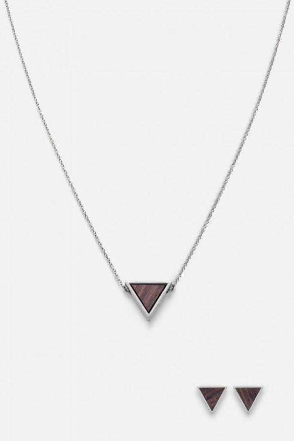 Schmuck Schmuckset Triangle Halskette Ohrring - Sandelholz Silber von Kerbholz