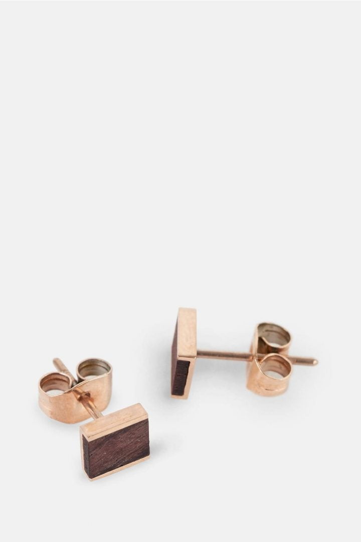 Schmuck Square Earring - Rosewood Shiny Rosegold von Kerbholz