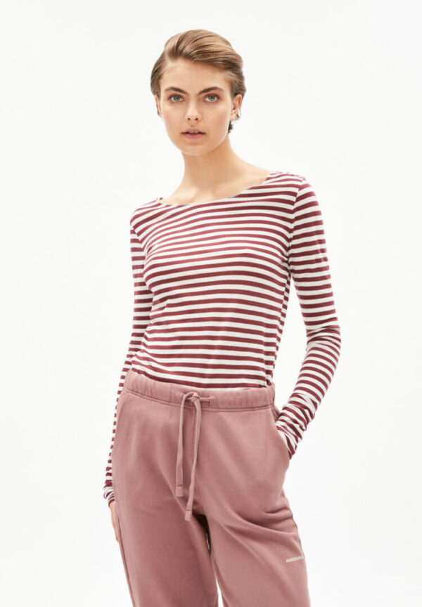 Longsleeve Evvaa Stripes In Ruby Red-oatmilk von ArmedAngels