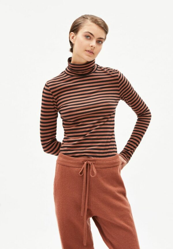 Longsleeve Malenaa Stripes In Copper Glow-black von ArmedAngels