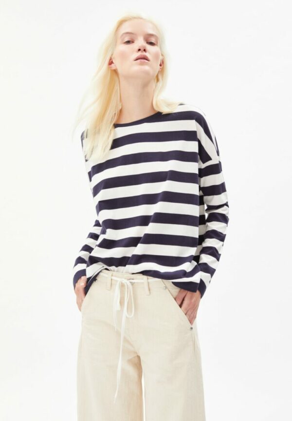 Longsleeve Olaa Block Stripes In Night Sky-oatmilk von ArmedAngels