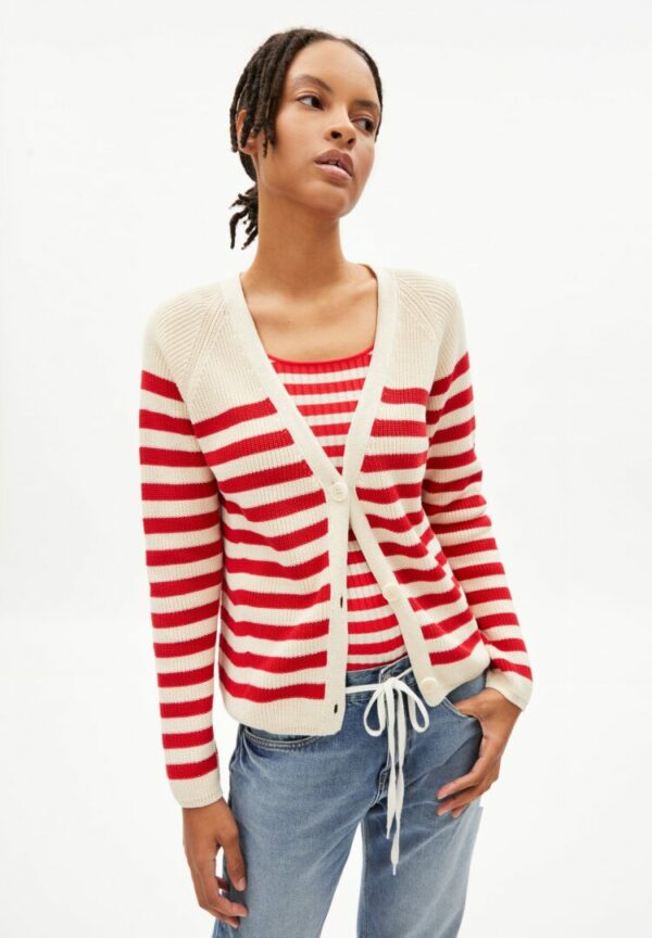 Strickjacke Adrinaa Striped In Undyed-dark Poppy von ArmedAngels