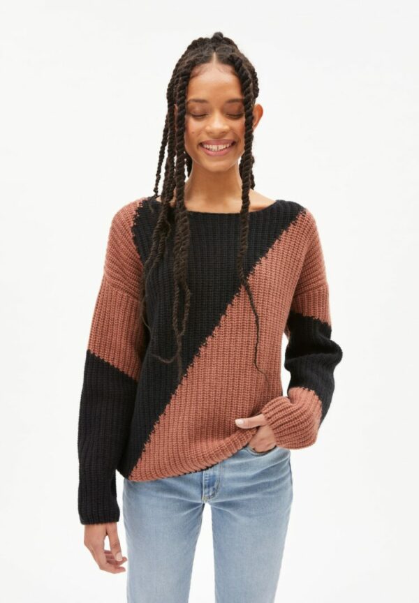 Strickpullover Saadie Striped In Copper Glow-black von ArmedAngels