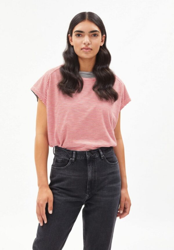 T-shirt Ofeliaa Pretty Stripes In Dark Poppy-oatmilk von ArmedAngels