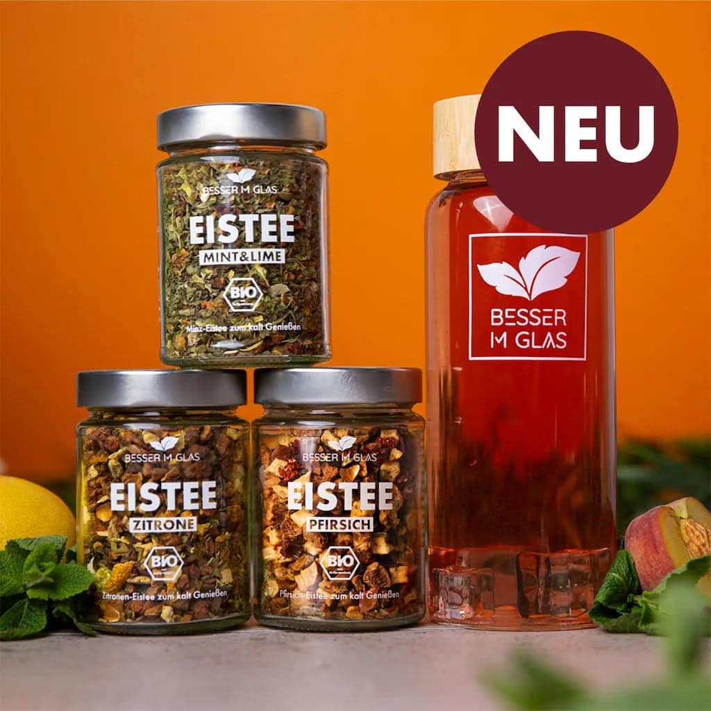 Eistee Starter Set mit Flasche (Eisteeflasche) von Besser im Glas