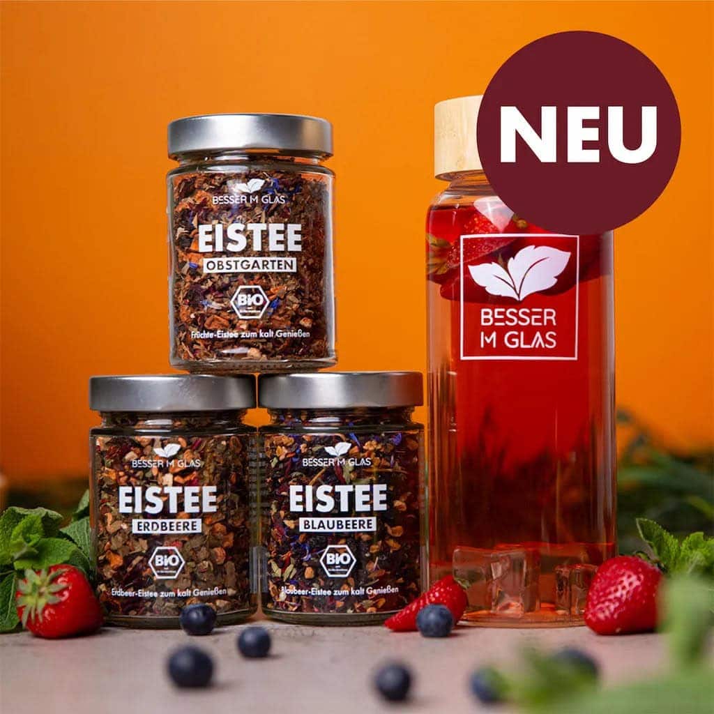 Früchte Eistee Set mit Flasche (Eisteeflasche) von Besser im Glas