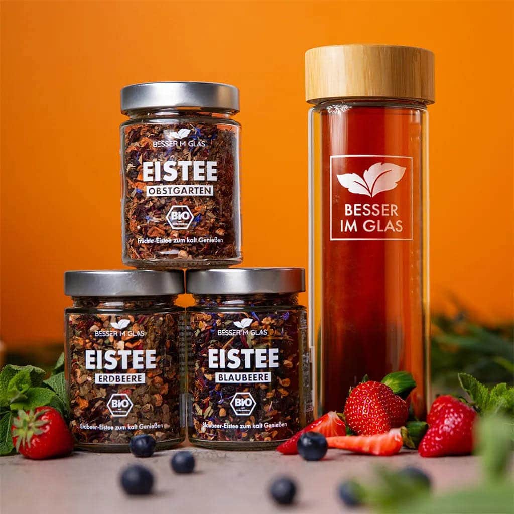 Früchte Eistee Set mit Flasche von Besser im Glas