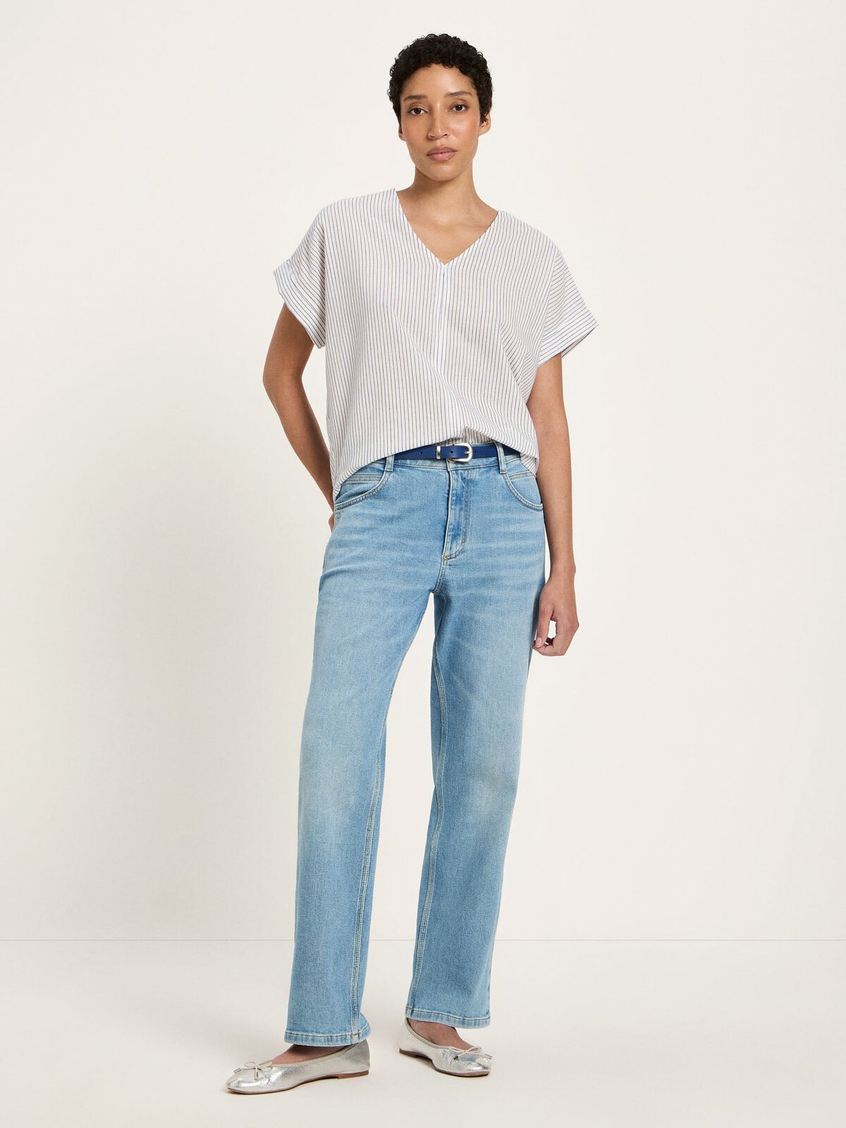 Blusenshirt (GOTS) - White / Light Blue von Lanius