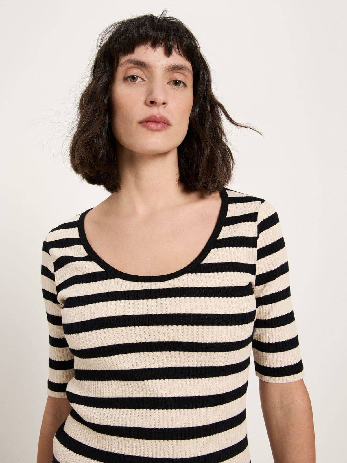 Halbarmshirt mit Streifen (GOTS) - Black / Creme von Lanius