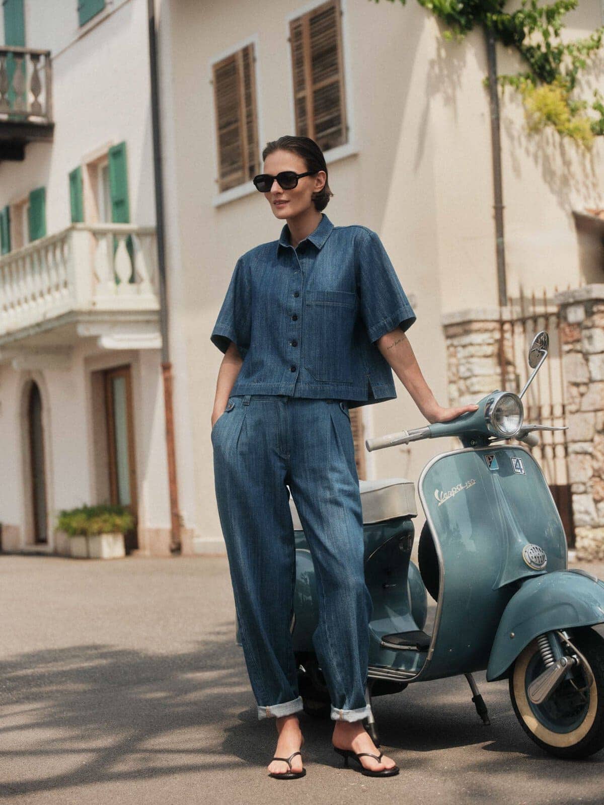 Jeans mit Bundfalte (GOTS) - Mid Blue Denim von Lanius