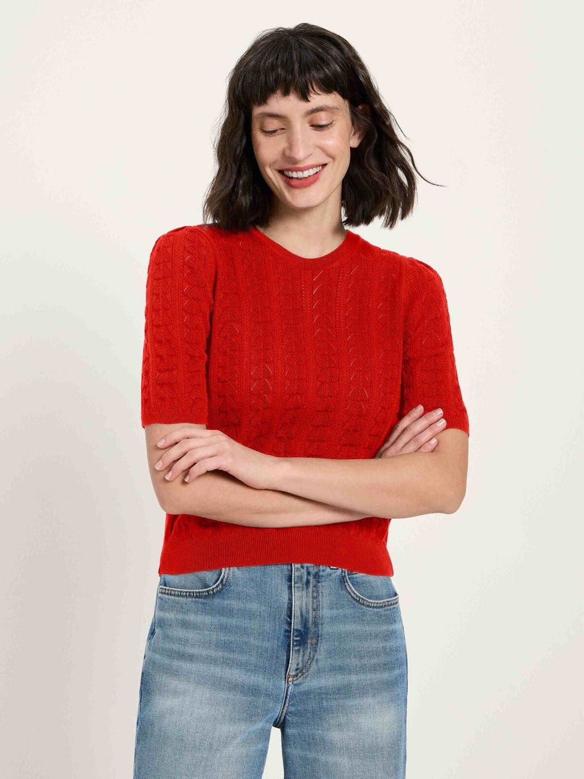 Kurzarmpullover (GOTS) - Lava Red von Lanius