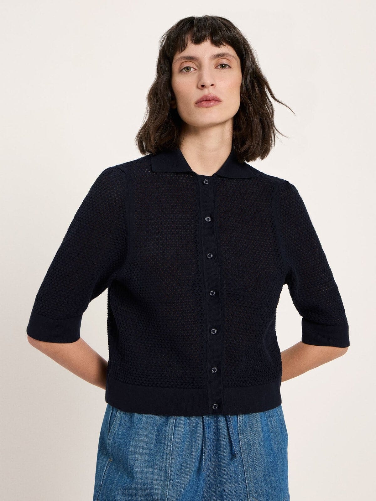 Strickjacke kurzarm (GOTS) - Midnight von Lanius