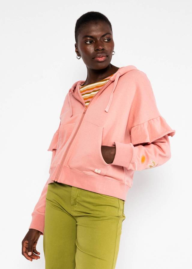 Kapuzenjacke Ruffle Rebel - Happy Beach Palms Pink von Blutsgeschwister