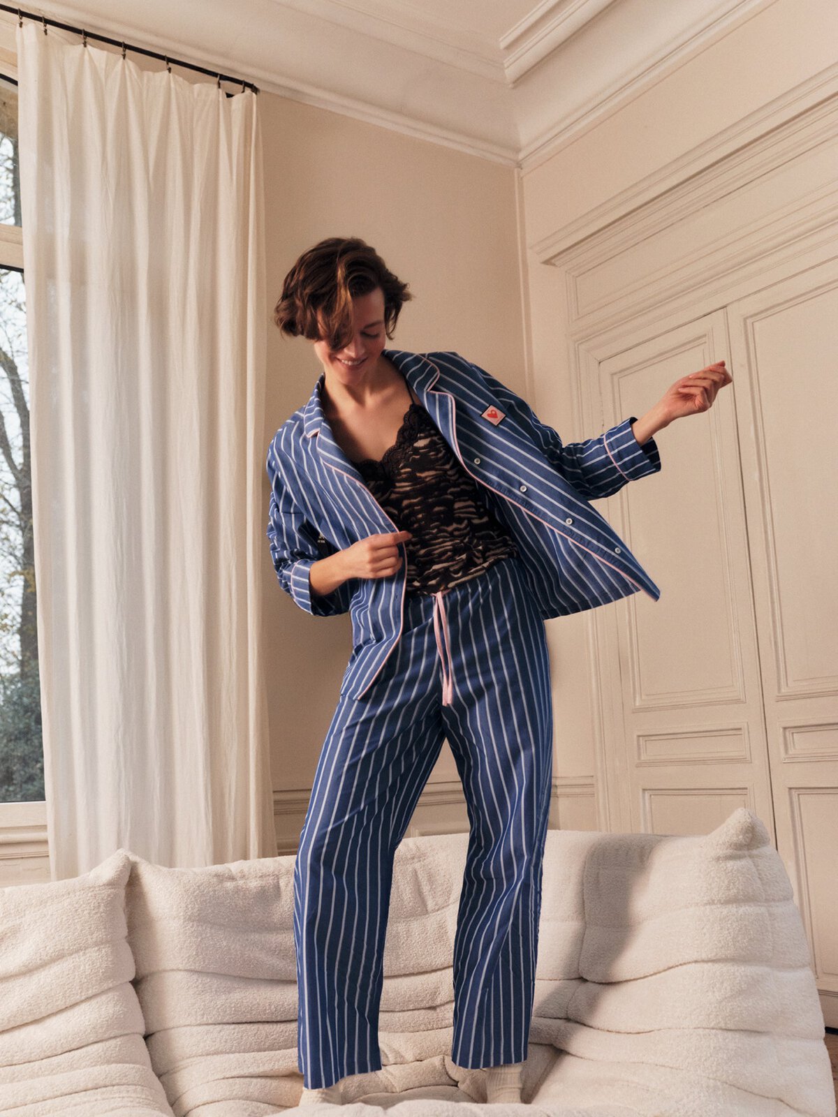 Pyjama Hose (GOTS) - Electric Blue / Light Blue von Lanius