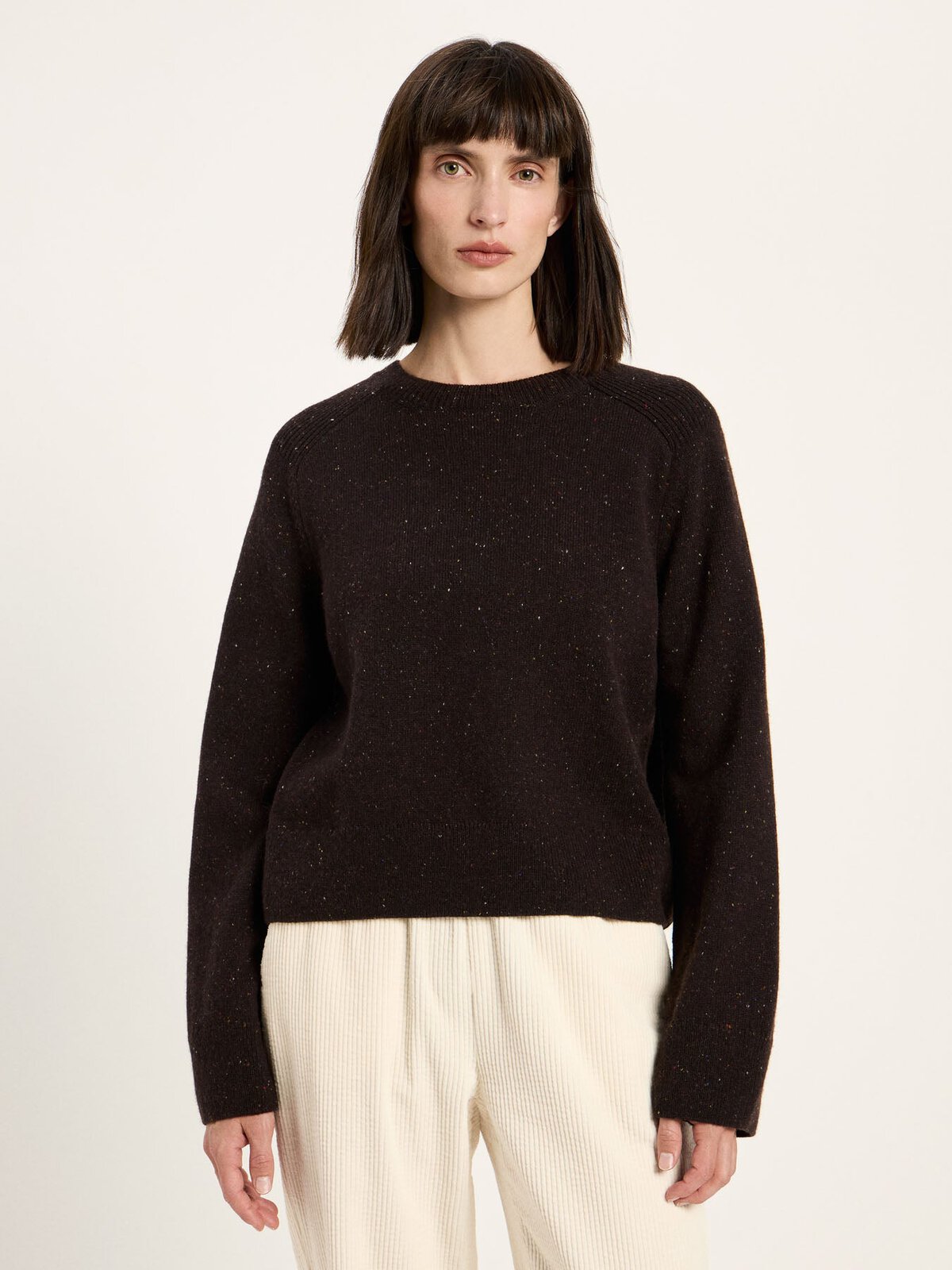 Cropped Pullover (GOTS) - Bitter Chocolate Tweed von Lanius