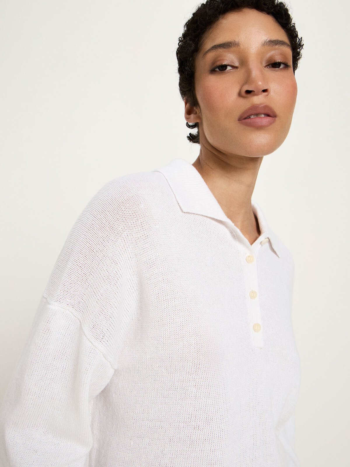 Halbarmpullover mit Polo-Kragen - Bright White von Lanius
