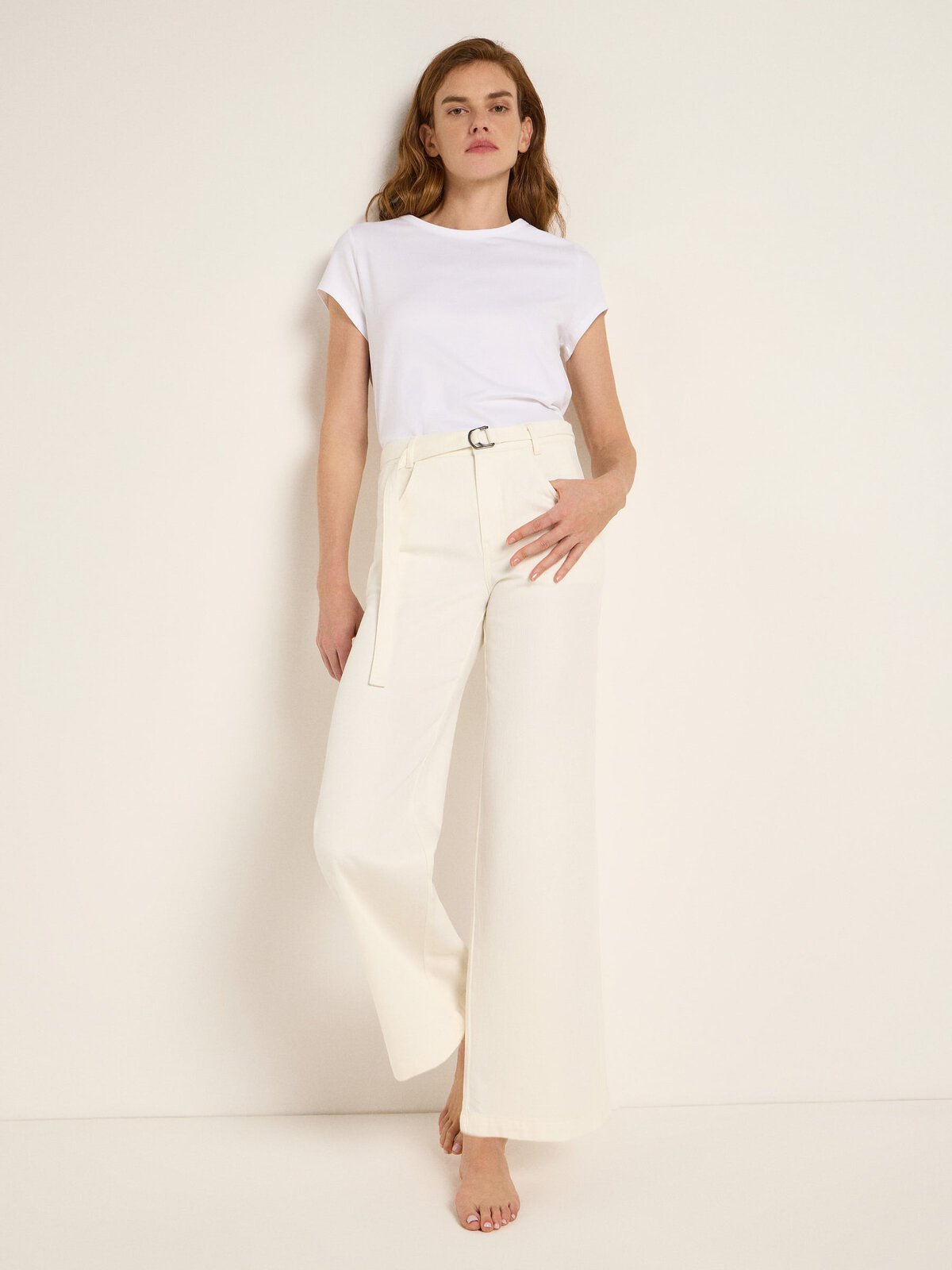 Hose mit Gürtel (GOTS) - White von Lanius