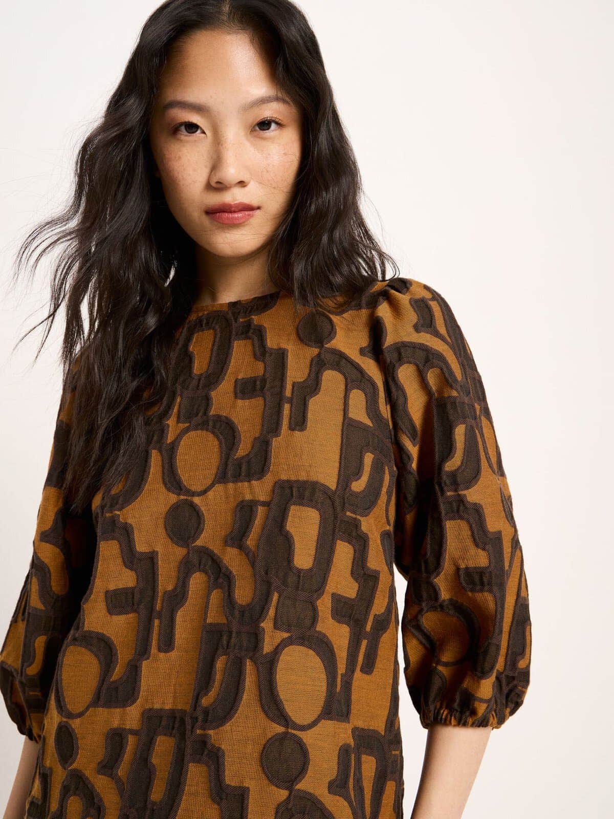 Jacquard Bluse - Copper / Chocolate von Lanius