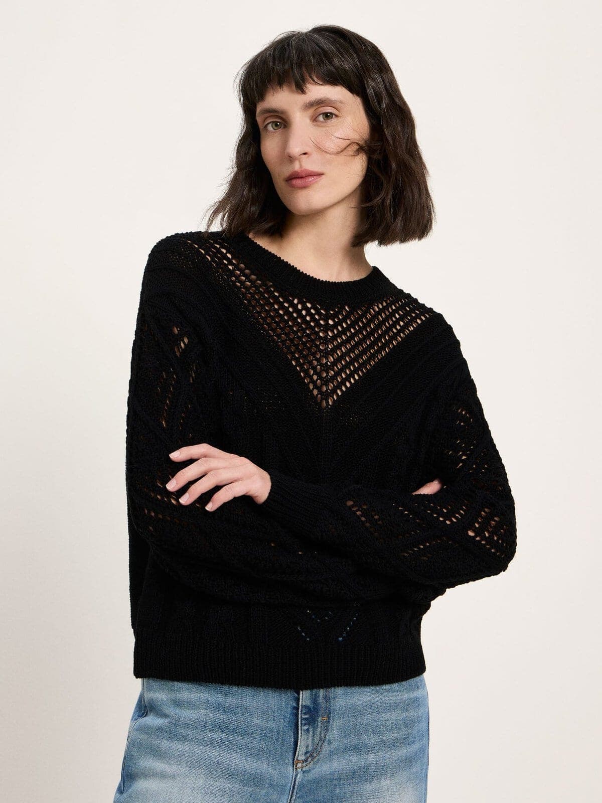 Lochstrick Pullover (GOTS) - Onyx von Lanius