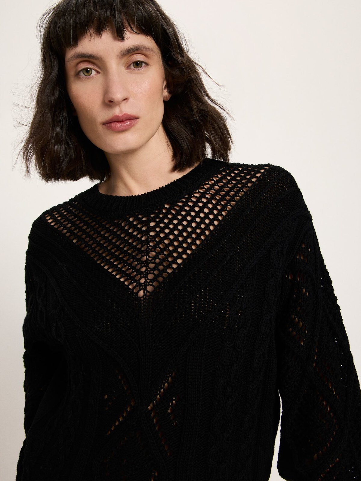 Lochstrick Pullover (GOTS) - Onyx von Lanius