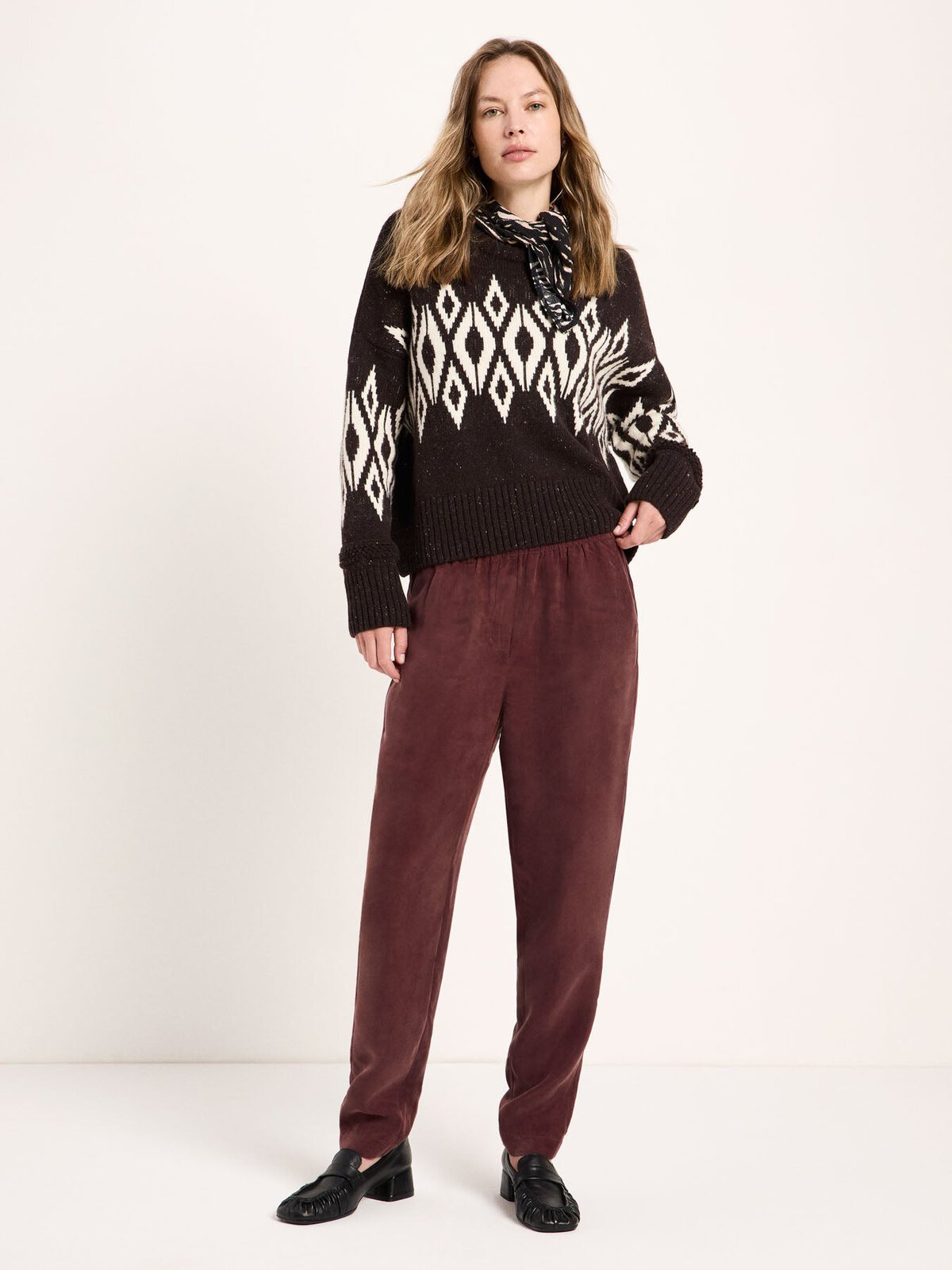 Norweger Pullover (GOTS) - Bitter Choco Tweed / Off White von Lanius