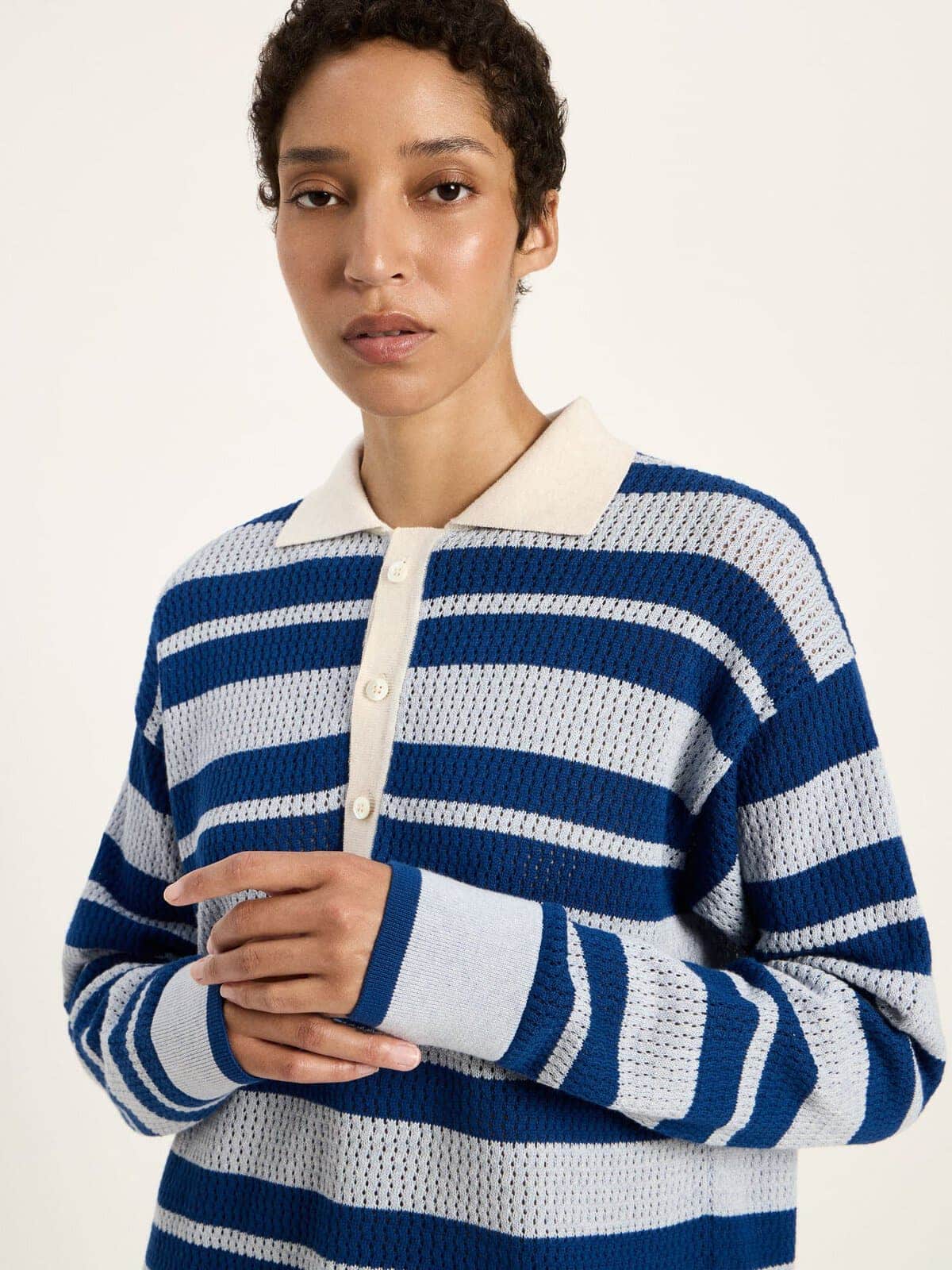 Pullover mit Polo-Kragen (GOTS) - Violet / Skyway Melange von Lanius