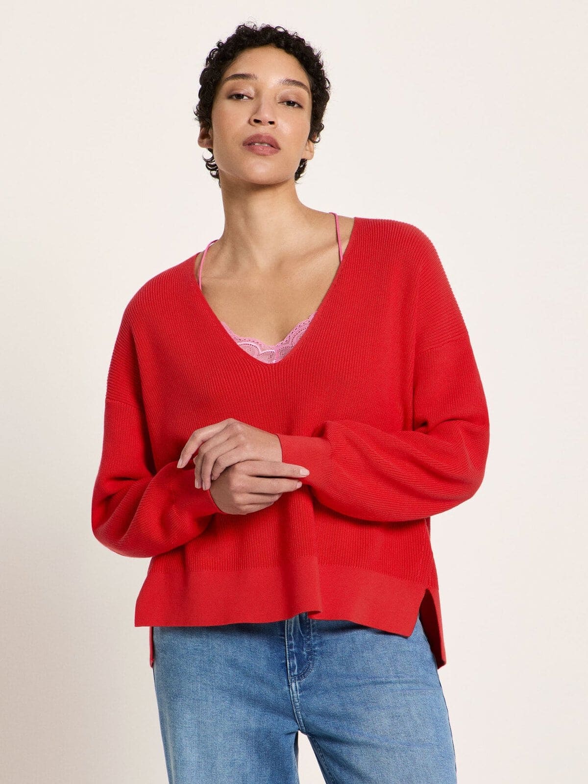 Pullover mit V-Ausschnitt (GOTS) - Lava Red von Lanius