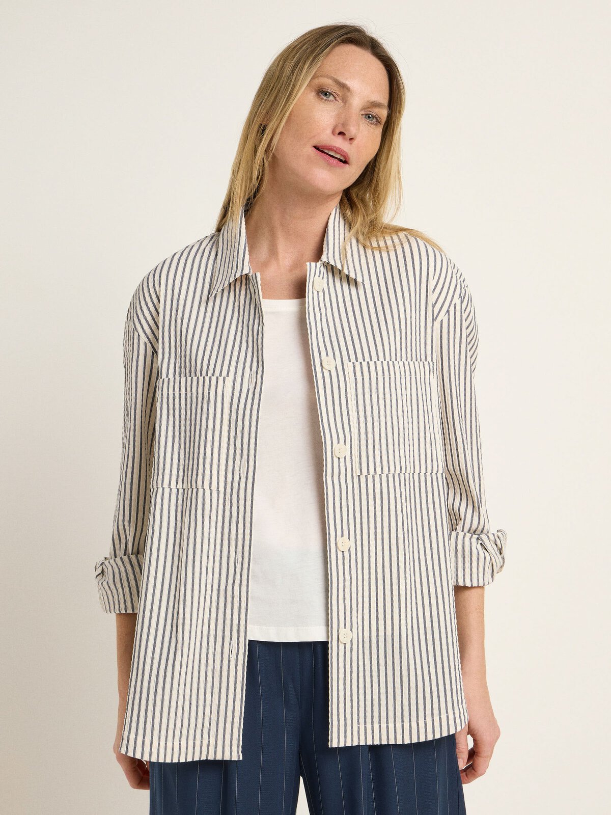 Streifen Blusenjacke (OCS) - Off White / Midnight von Lanius