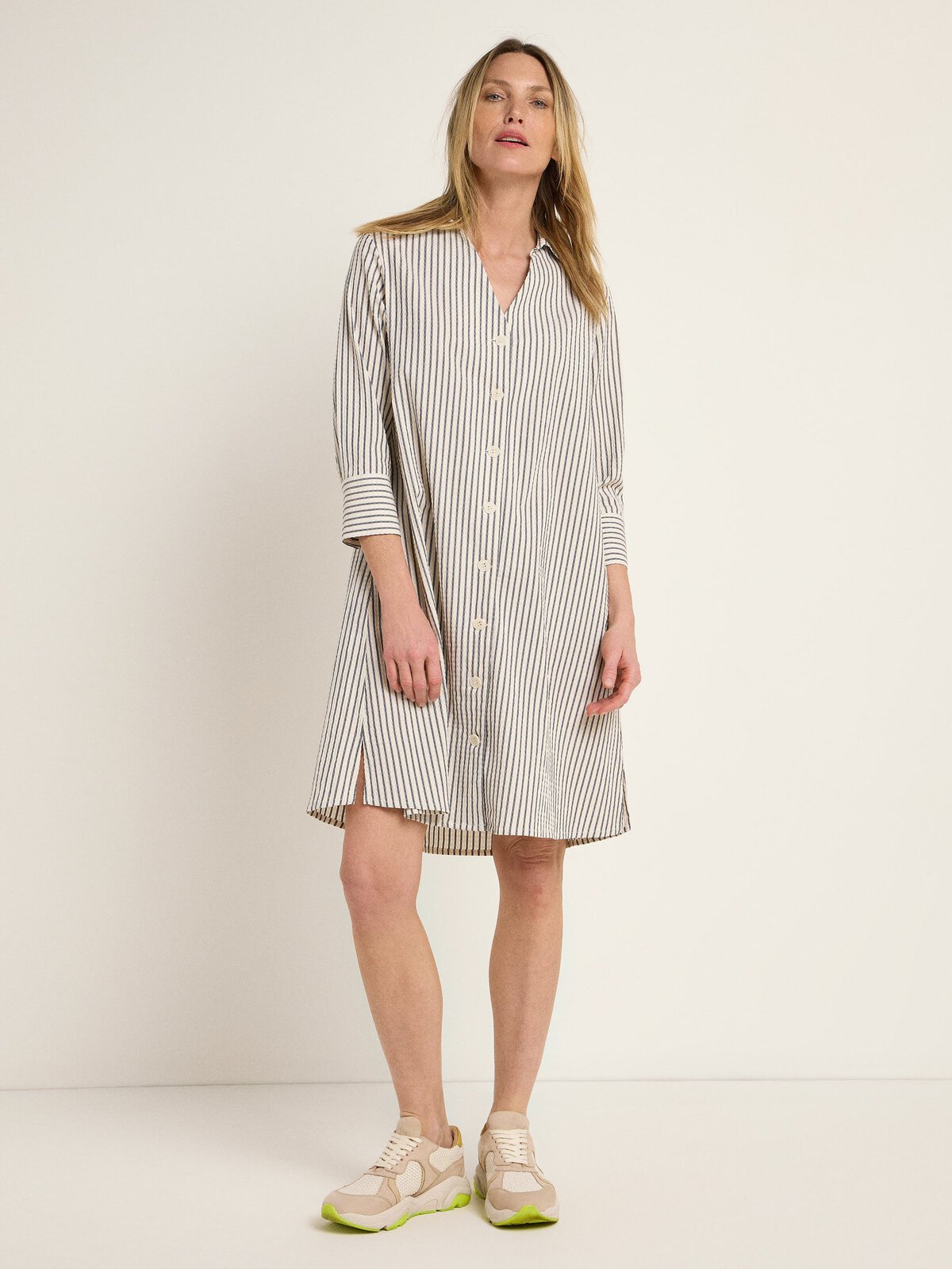 Streifen Hemdblusenkleid (OCS) - Off White / Midnight von Lanius