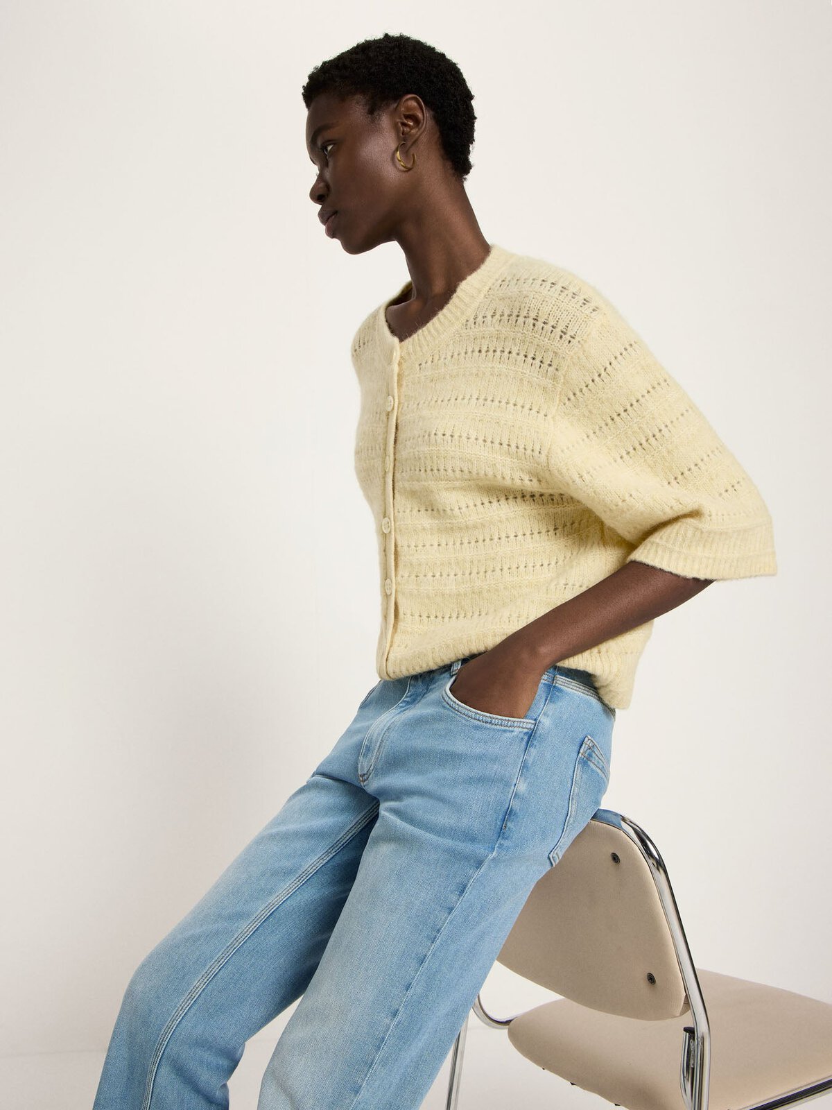 Strickjacke 3/4 Arm mit Ajour - Pastel Sun Melange von Lanius