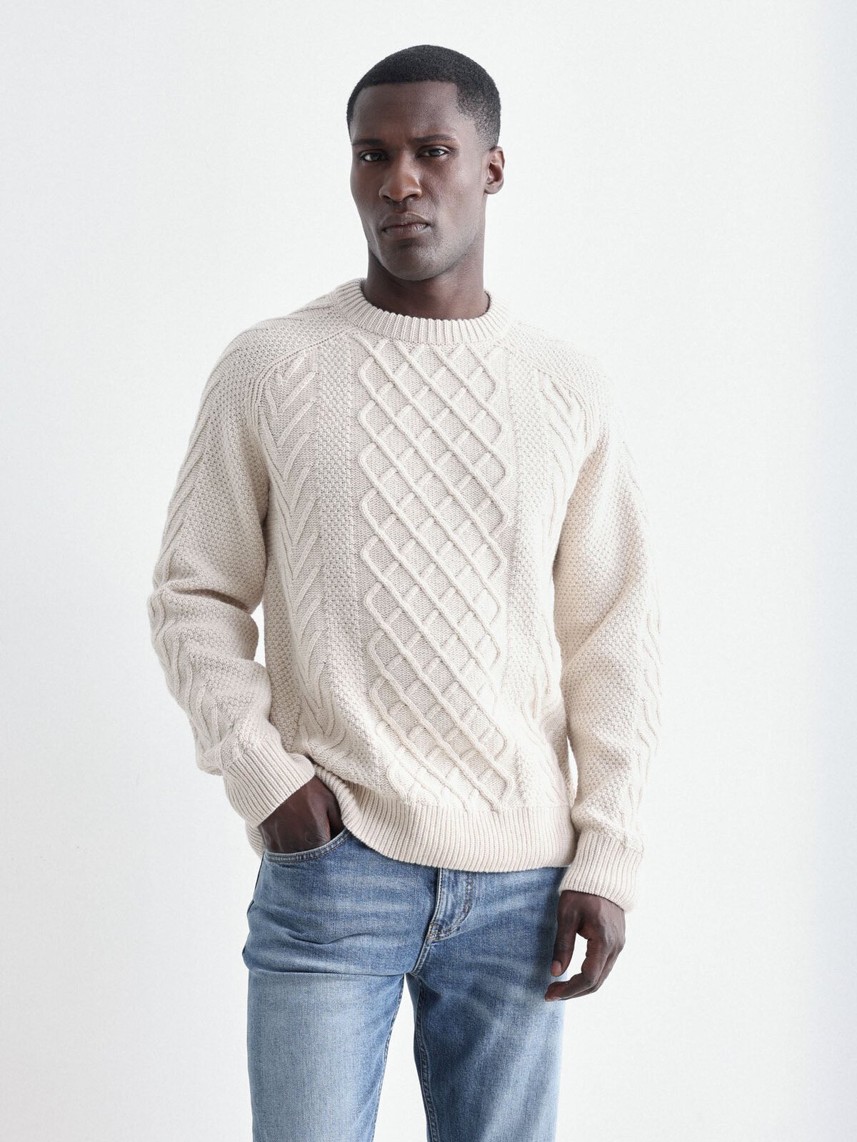 Zopf Pullover Regular (OCS) - Cream von Lanius