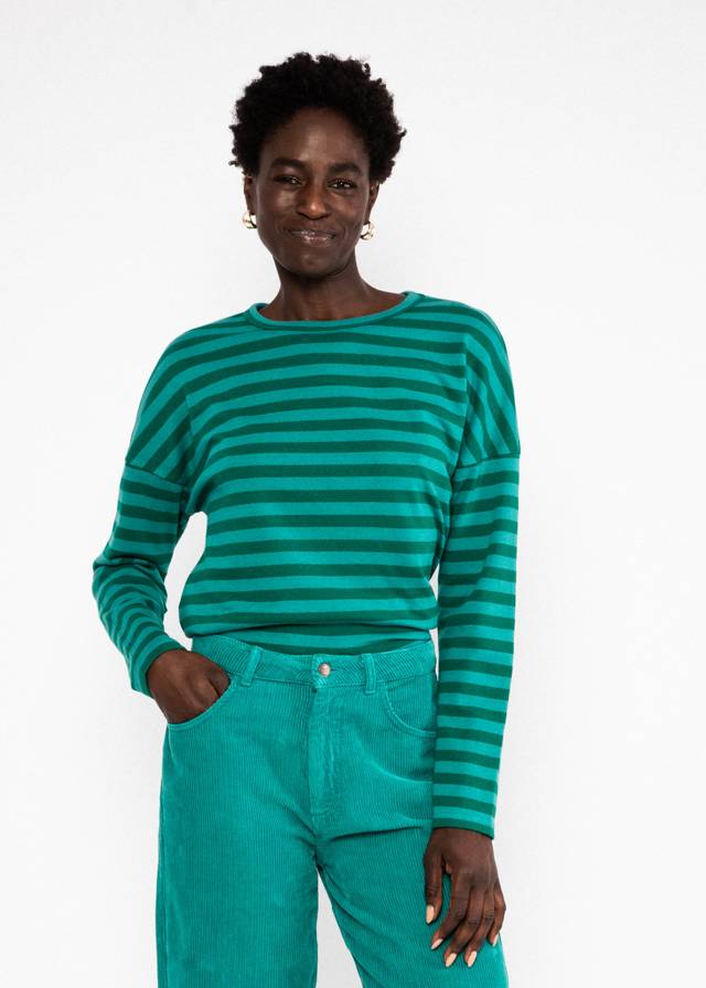 Longsleeve Stereo Rainbow Crew - Emerald Line Stripes von Blutsgeschwister