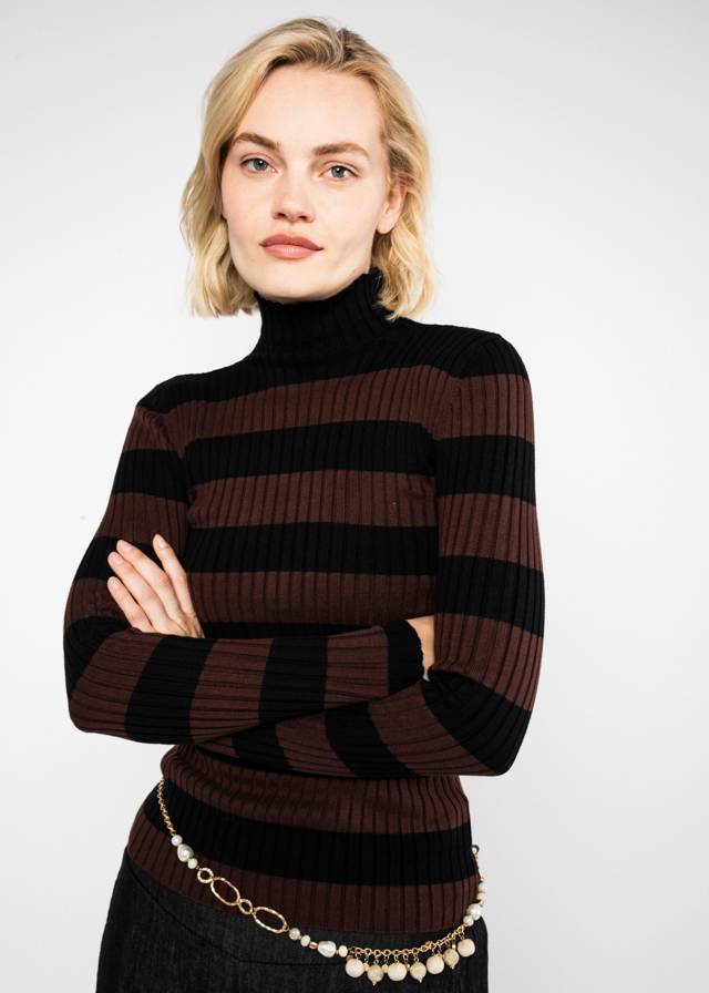 Rollkragenpullover Jazz & Chill Out - Sophisticated In Braun Stripe von Blutsgeschwister